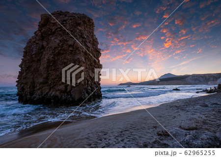 Fyriplaka beach on sunset, Milos island, Cyclades, Greece Fyriplaka beach on sunset, Milos island, Cyclades, Greece 62965255