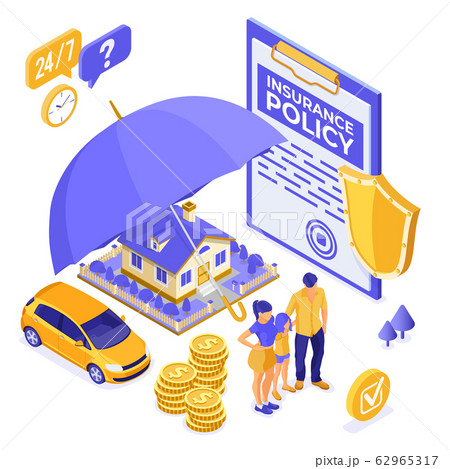 Property Car House Insurance Isometric 62965317