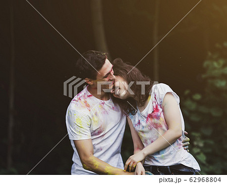 couple with painted face on Holi festival couple with painted face on Holi festival 62968804