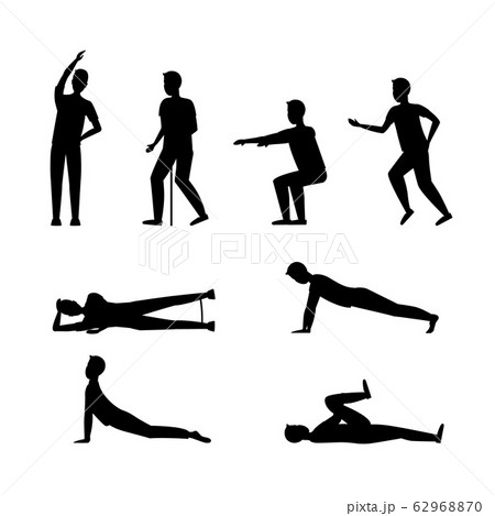 Cartoon Silhouette Black Senior Exercise Of のイラスト素材