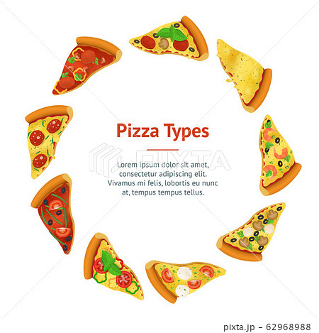 Realistic 3d Detailed Pizza Slices Banner Card Circle . Vector 62968988