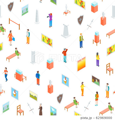 Museum Hall Seamless Pattern Background Isometric View. Vector Museum Hall Seamless Pattern Background Isometric View. Vector 62969000