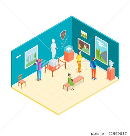 Museum Hall Interior 3d Isometric View . Vector 62969037
