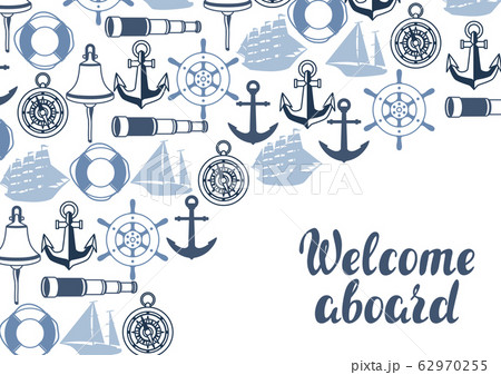Background with nautical symbols and items. 62970255