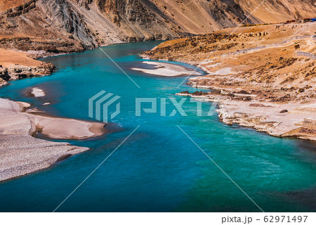 Confluence of Zanskar and Indus rivers - Leh, Ladakh, India 62971497