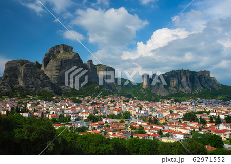 View of Kalampaka village in famous greek tourist destination Meteora in Greece 62971552