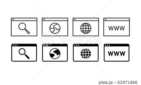 ブラウザのアイコンセットまとめ白黒のイラスト素材
