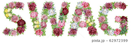 Word SWAG of watercolor peonies flowers and Word SWAG of watercolor peonies flowers and 62972399