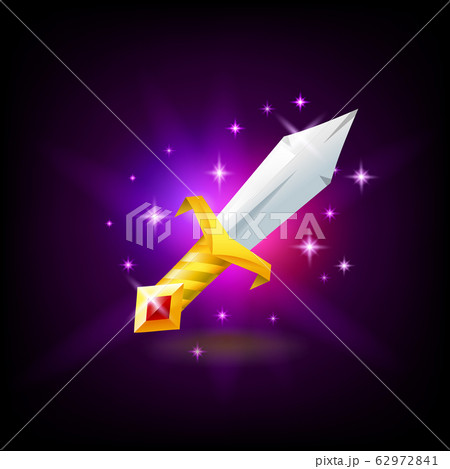 Magic sword with golden hilt with red gemstone slot machine icon, game design, vector illustration. 62972841