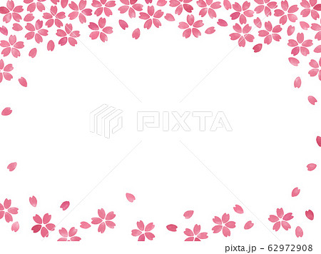 桜 フレーム 手描き風 上下飾り枠 濃紅 Jpg Png背景透過 のイラスト素材
