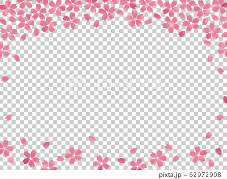 桜 フレーム 手描き風 上下飾り枠 濃紅 Jpg Png背景透過 のイラスト素材