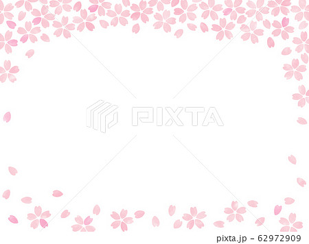 桜 フレーム 手描き風 上下飾り枠 薄紅 Jpg Png背景透過 のイラスト素材