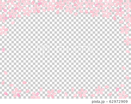 桜 フレーム 手描き風 上下飾り枠 薄紅 Jpg Png背景透過 のイラスト素材