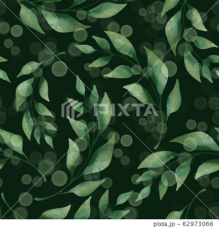 Green leaves and branches seamless pattern on black. Green leaves and branches seamless pattern on black. 62973066