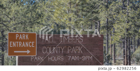 Tall Timbers County Park Sign at the Park Entrance near Overgaard, Navajo County, Sitgreaves National Forest, Arizona USA 62982256