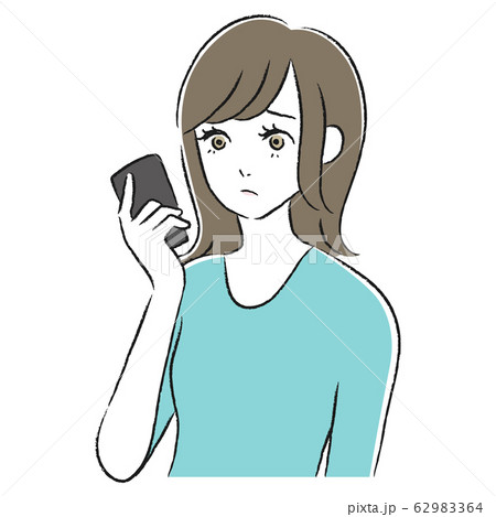 スマホ かなしい 女性のイラスト素材