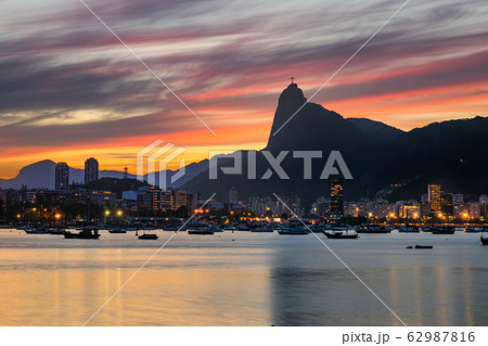 Beautiful panorama of Rio de Janeiro at twilight, Brazil. 62987816