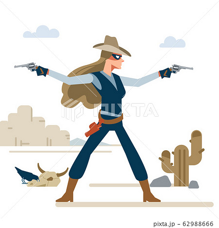 Western Cowgirl With Two Revolvers In A のイラスト素材