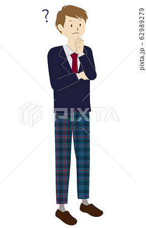 男子学生の立ち姿のイラスト（考え中） 62989279