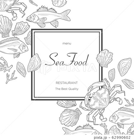 Seafood Restaurant. Seafood Background With Watercolor Effect Seafood Restaurant. Seafood Background With Watercolor Effect 62990602