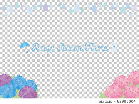 Hydrangea and rain hand-drawn frame with text 62993004