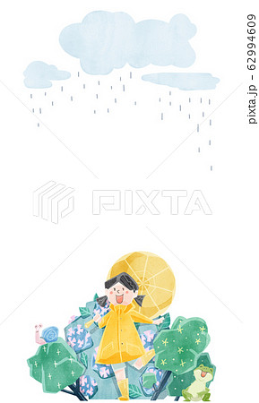 雨の中散歩する女の子のイラスト素材