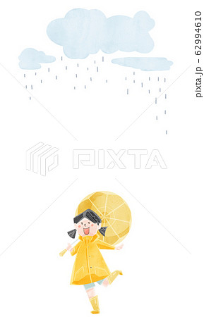 雨の中歩く女の子のイラスト素材