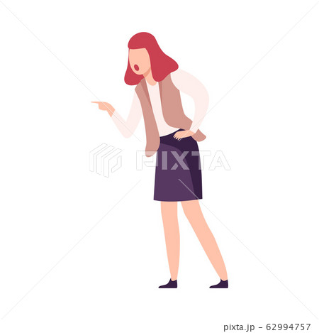 Angry Woman Character Yelling Pointing with Her Finger Flat Vector Illustration Angry Woman Character Yelling Pointing with Her Finger Flat Vector Illustration 62994757