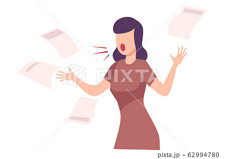 Angry Female Office Worker Character Yelling, Pointing with Her Finger, Paper Documents Flying Around Her Flat Vector Illustration Angry Female Office Worker Character Yelling, Pointing with Her Finger, Paper Documents Flying Around Her Flat Vector Illustration 62994780