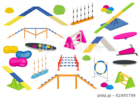 Dog playground equipment set. Colour flat playing 62995799