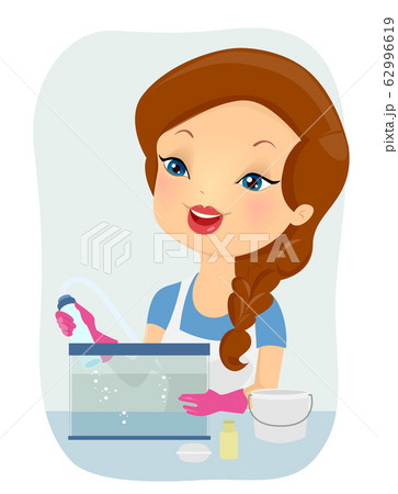 Girl Clean Aquarium Tools Illustration 62996619
