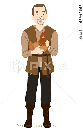 Man Medieval Farmer Chicken Illustrationのイラスト素材