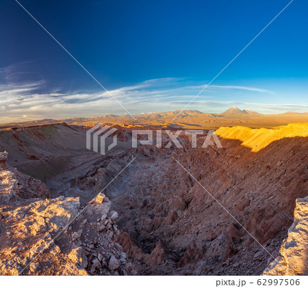 Mars valley formations and Licancabur volcano at dusk 62997506