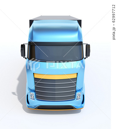 白バックに青色大型電動トラックの正面イメージのイラスト素材