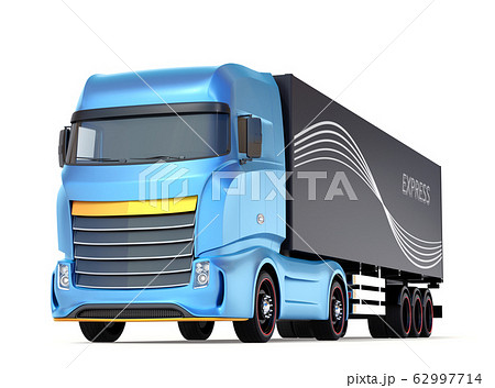 白バックに青色大型電動トラックのイメージのイラスト素材