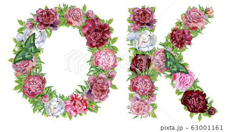 Word OK of watercolor flowers 63001161