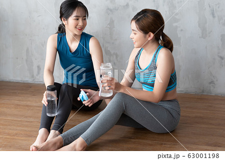 woman fitness at home, yoga, gym 63001198