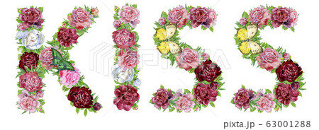 Word kiss of watercolor flowers 63001288