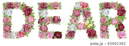 Word DEAR of watercolor flowers 63001362