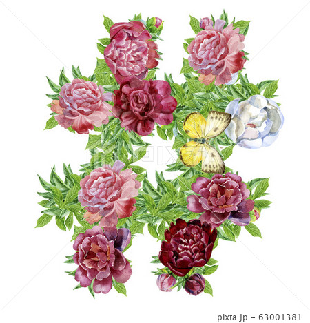 Hashtag sign of watercolor flowers for decoration 63001381
