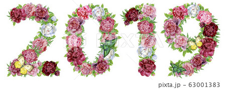 Number 2019 of watercolor flowers 63001383