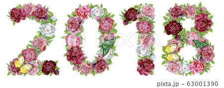 Number 2018 of watercolor flowers 63001390