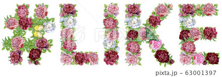 Hashtag sign with word LIKE of watercolor flowers 63001397