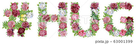Hashtag sign with word HUG of watercolor flowers 63001399