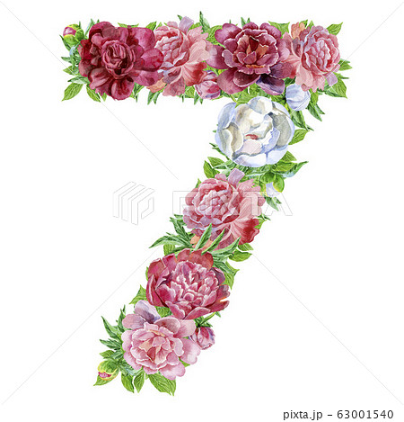 Number seven of watercolor flowers 63001540