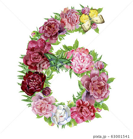 Number six of watercolor flowers 63001541