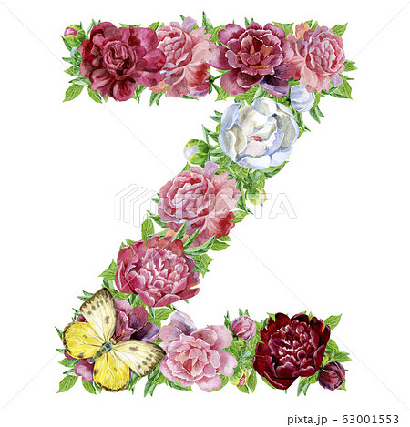 Letter Z of watercolor flowers 63001553