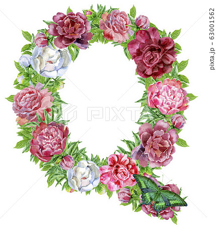 Letter Q of watercolor flowers 63001562