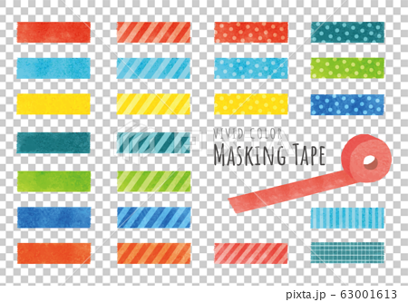 水彩風ビビッドカラーのマスキングテープのイラスト素材