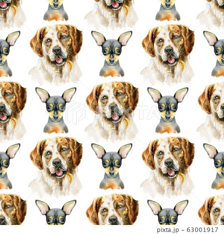 Watercolor seamless pattern of dogs on whiteのイラスト素材 [63001917] - PIXTA